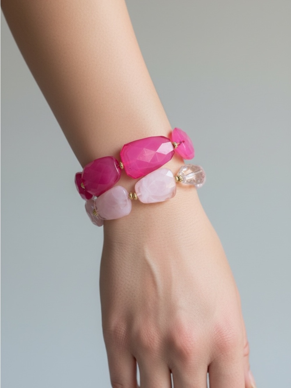 10/25 Pink Faceted Stone Stretch Bracelet Set - Women Jewelry